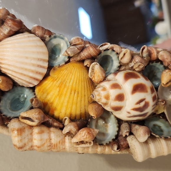 1970s handmade seashell oval mirror coastal beach - Picture 7 of 14